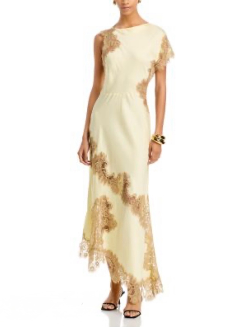 A.L.C. Cream Evening Gown with Gold Lace Appliqué
